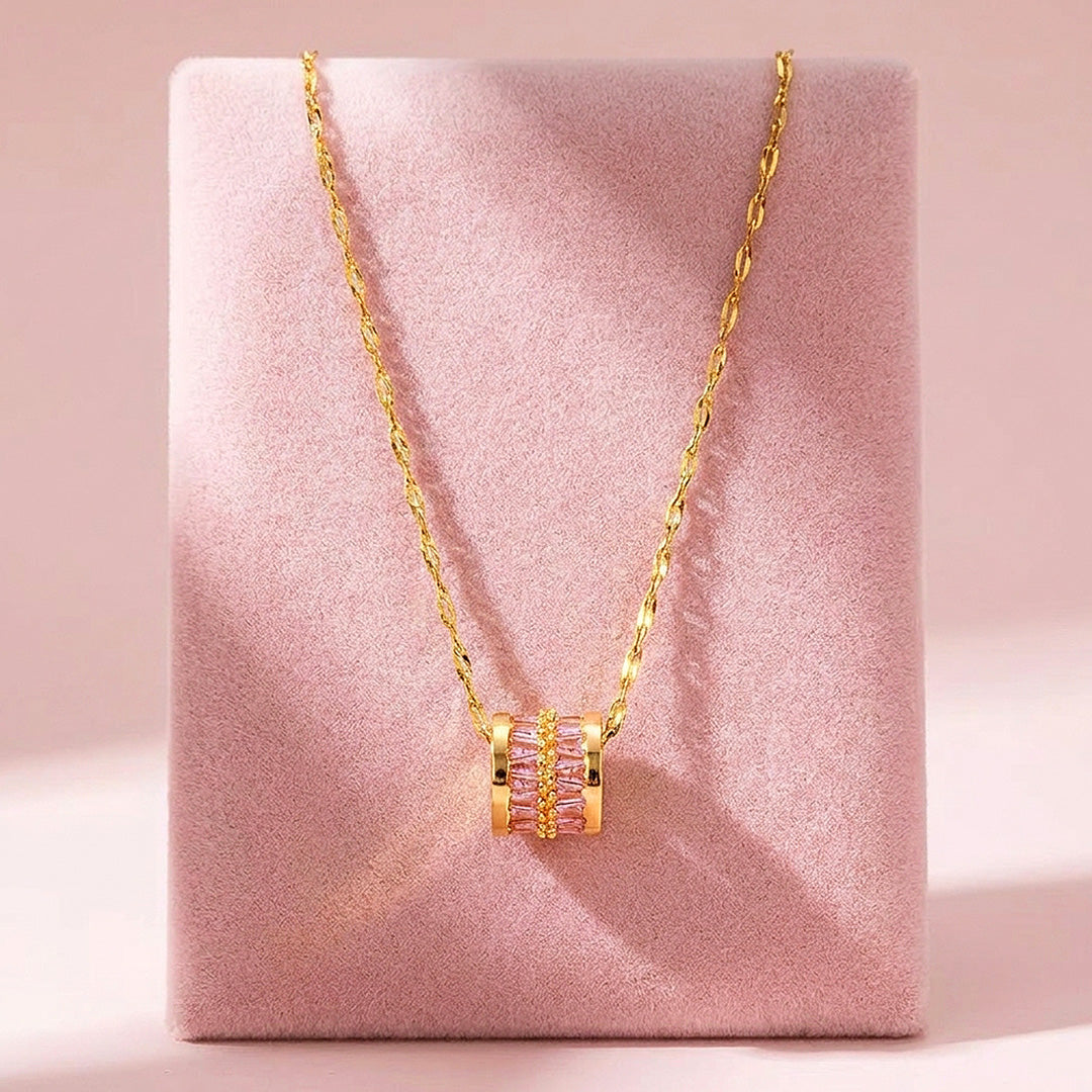 Pink Baguette Barrel Pendant Necklace | Luxe4511