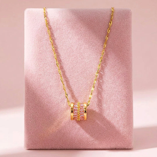 Pink Baguette Barrel Pendant Necklace | Luxe4511
