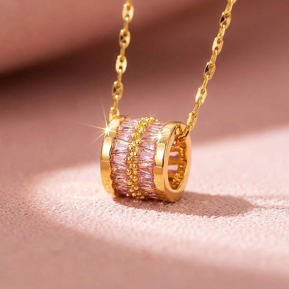 Pink Baguette Barrel Pendant Necklace | Luxe4511