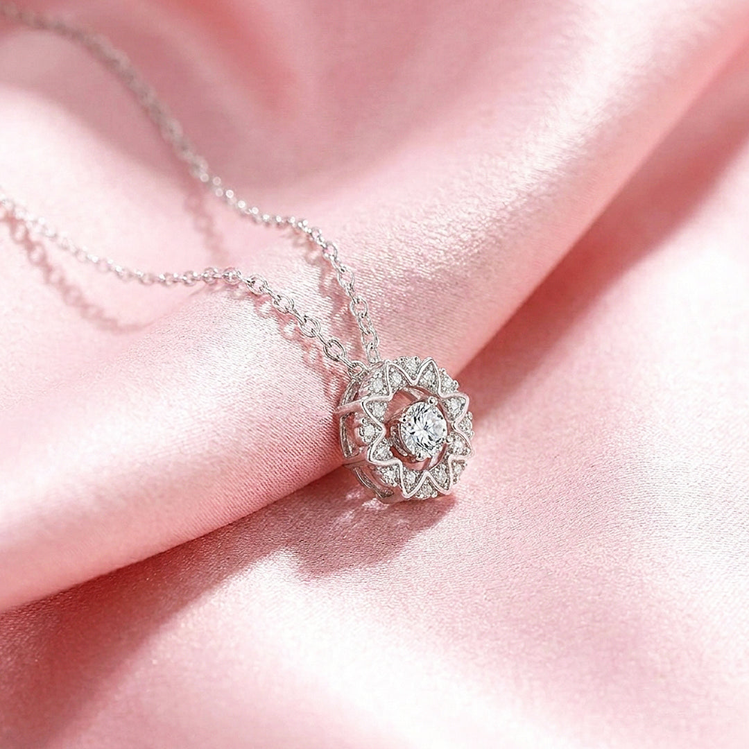 Sunburst Floral Halo Pendant Necklace | Luxe4515