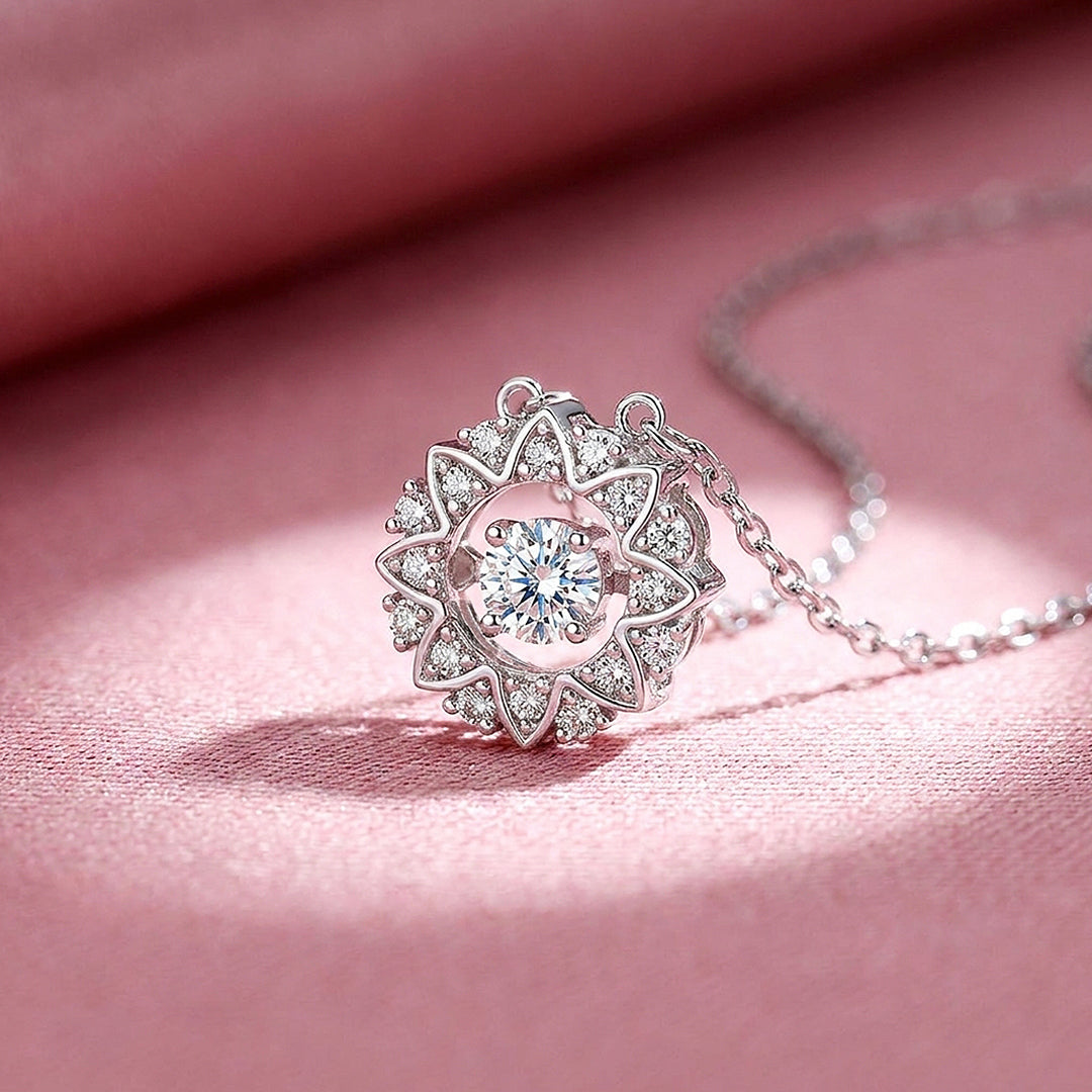 Sunburst Floral Halo Pendant Necklace | Luxe4515