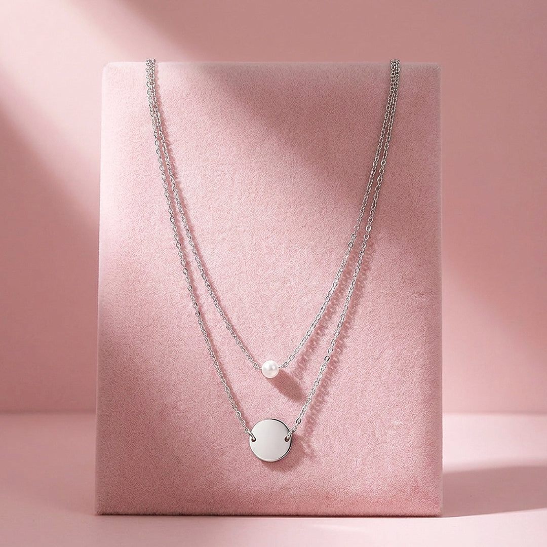 Layered Pearl &amp; Disc Pendant Necklace | Luxe4526
