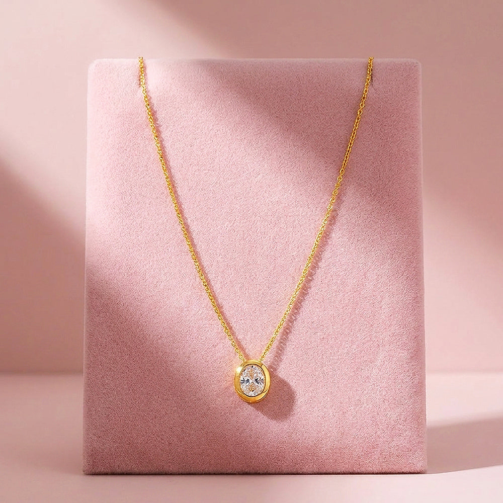 Oval Bezel Solitaire Pendant Necklace | Luxe4527