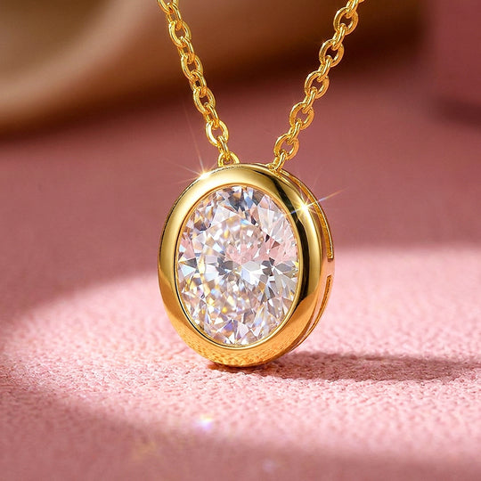 Oval Bezel Solitaire Pendant Necklace | Luxe4527