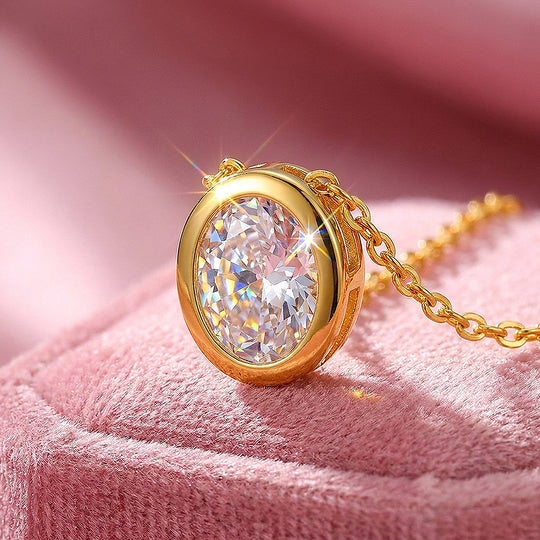 Oval Bezel Solitaire Pendant Necklace | Luxe4527