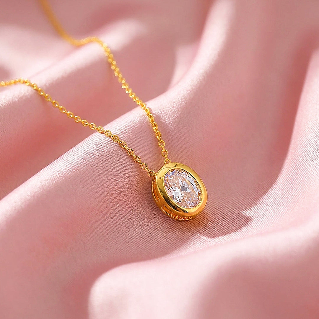 Oval Bezel Solitaire Pendant Necklace | Luxe4527