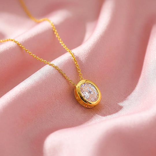 Oval Bezel Solitaire Pendant Necklace | Luxe4527
