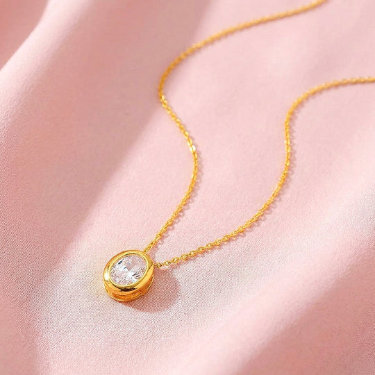 Oval Bezel Solitaire Pendant Necklace | Luxe4527