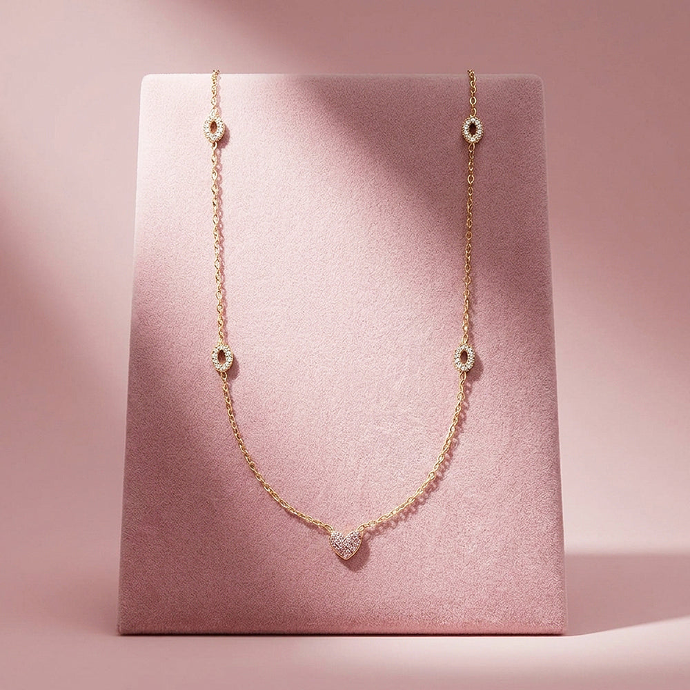 Pavé Heart Station Necklace | Luxe4531