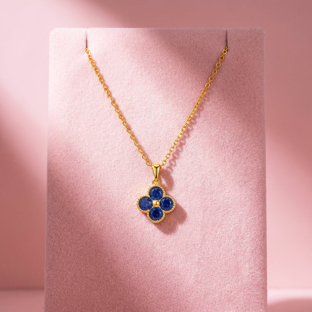 Blue Clover Floral Crystal Pendant Necklace | Gold | Luxe4540