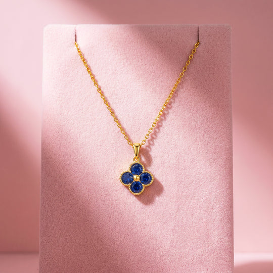 Blue Clover Floral Crystal Pendant Necklace | Gold | Luxe4540