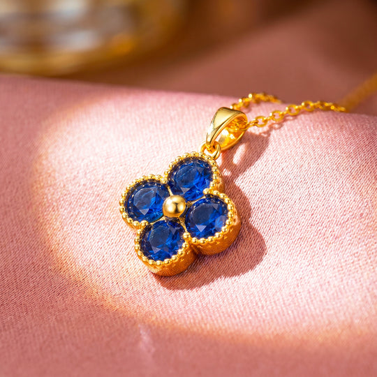 Blue Clover Floral Crystal Pendant Necklace | Gold | Luxe4540