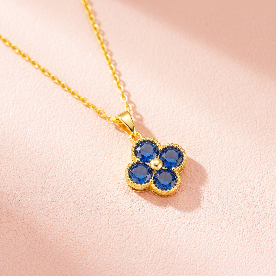 Blue Clover Floral Crystal Pendant Necklace | Gold | Luxe4540