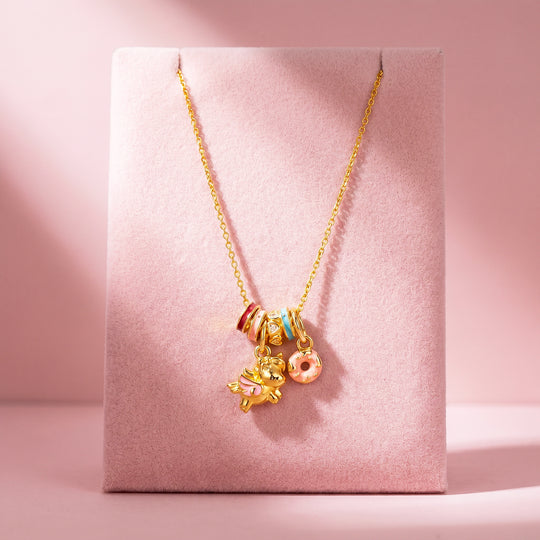 Enamel Flying Unicorn Donut Charm Pendant Necklace | Gold | Luxe4544
