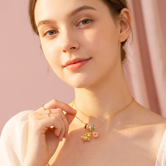 Enamel Flying Unicorn Donut Charm Pendant Necklace | Gold | Luxe4544