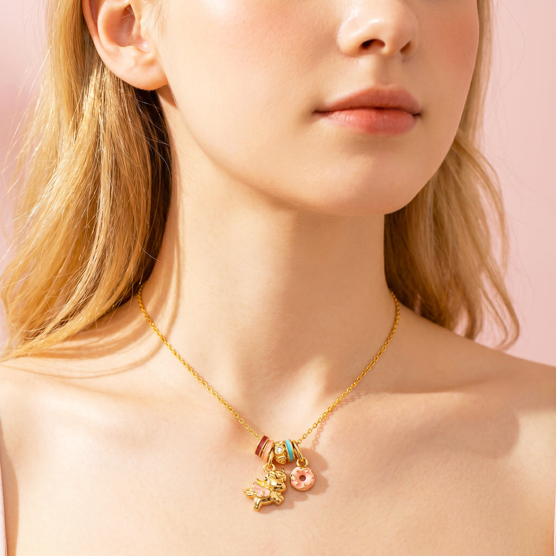 Enamel Flying Unicorn Donut Charm Pendant Necklace | Gold | Luxe4544