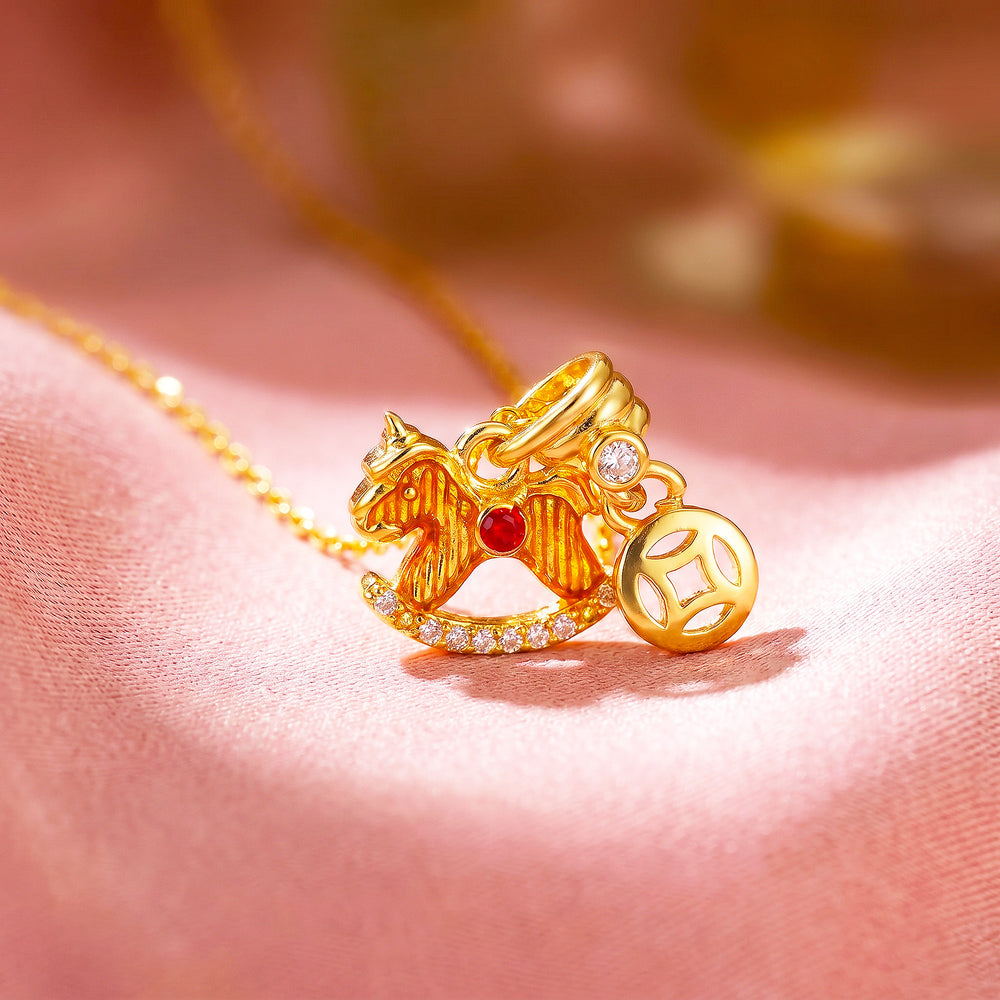 Gold Rocking Horse Lucky Coin Charm Pendant Necklace | Gold | Luxe4545
