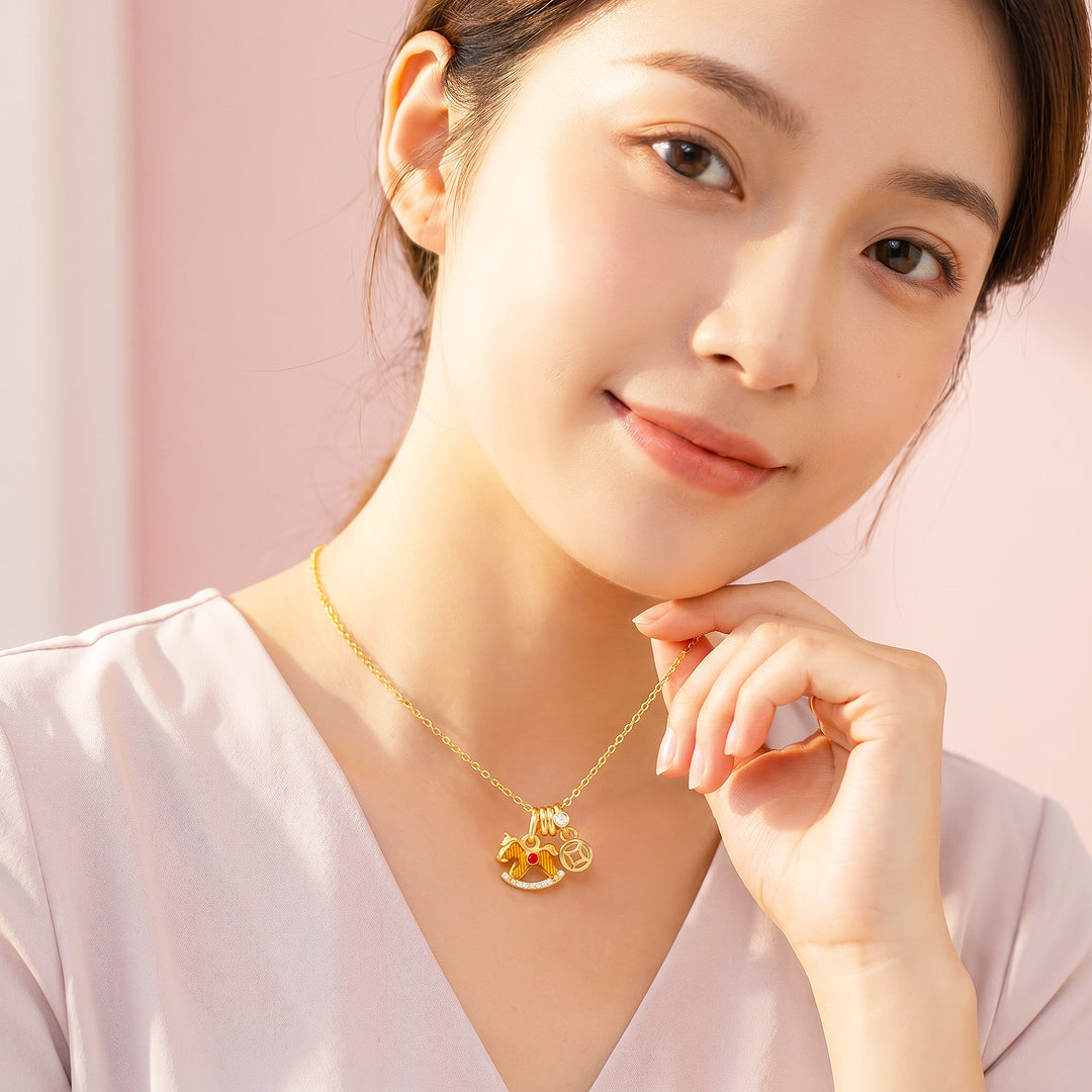 Gold Rocking Horse Lucky Coin Charm Pendant Necklace | Gold | Luxe4545