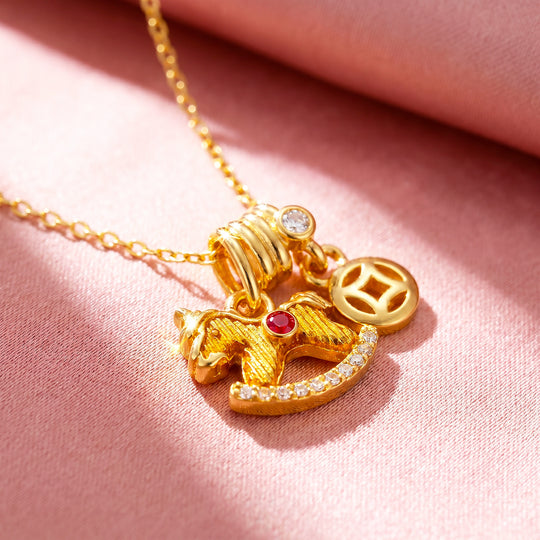Gold Rocking Horse Lucky Coin Charm Pendant Necklace | Gold | Luxe4545