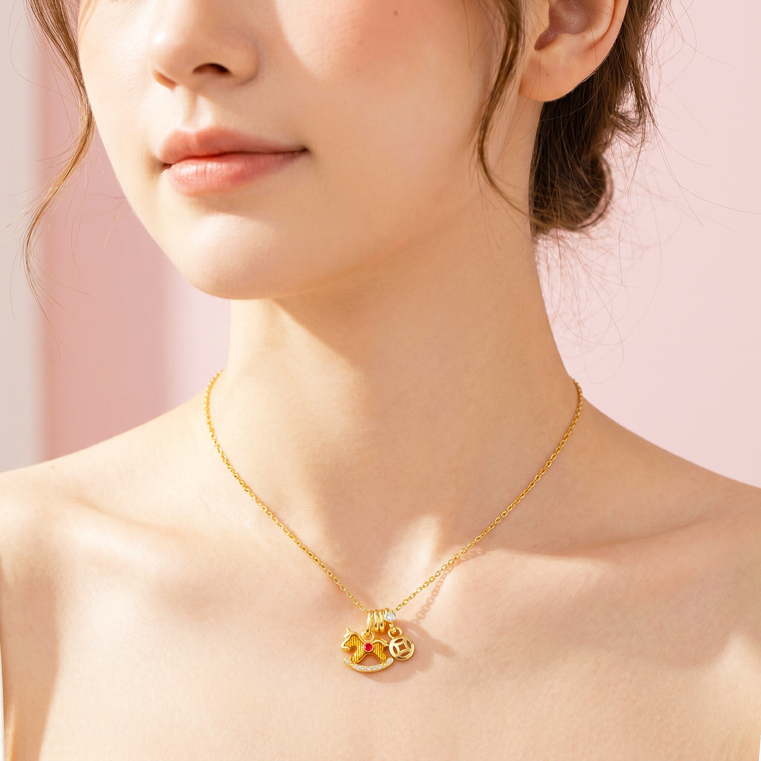 Gold Rocking Horse Lucky Coin Charm Pendant Necklace | Gold | Luxe4545