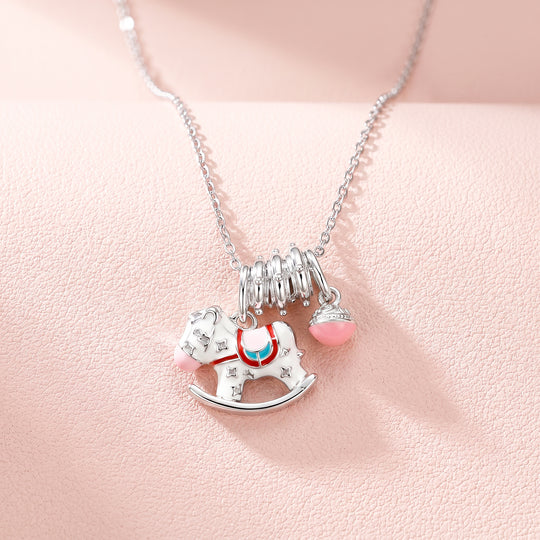 Enamel Rocking Horse Star Bell Charm Pendant Necklace | Luxe4546