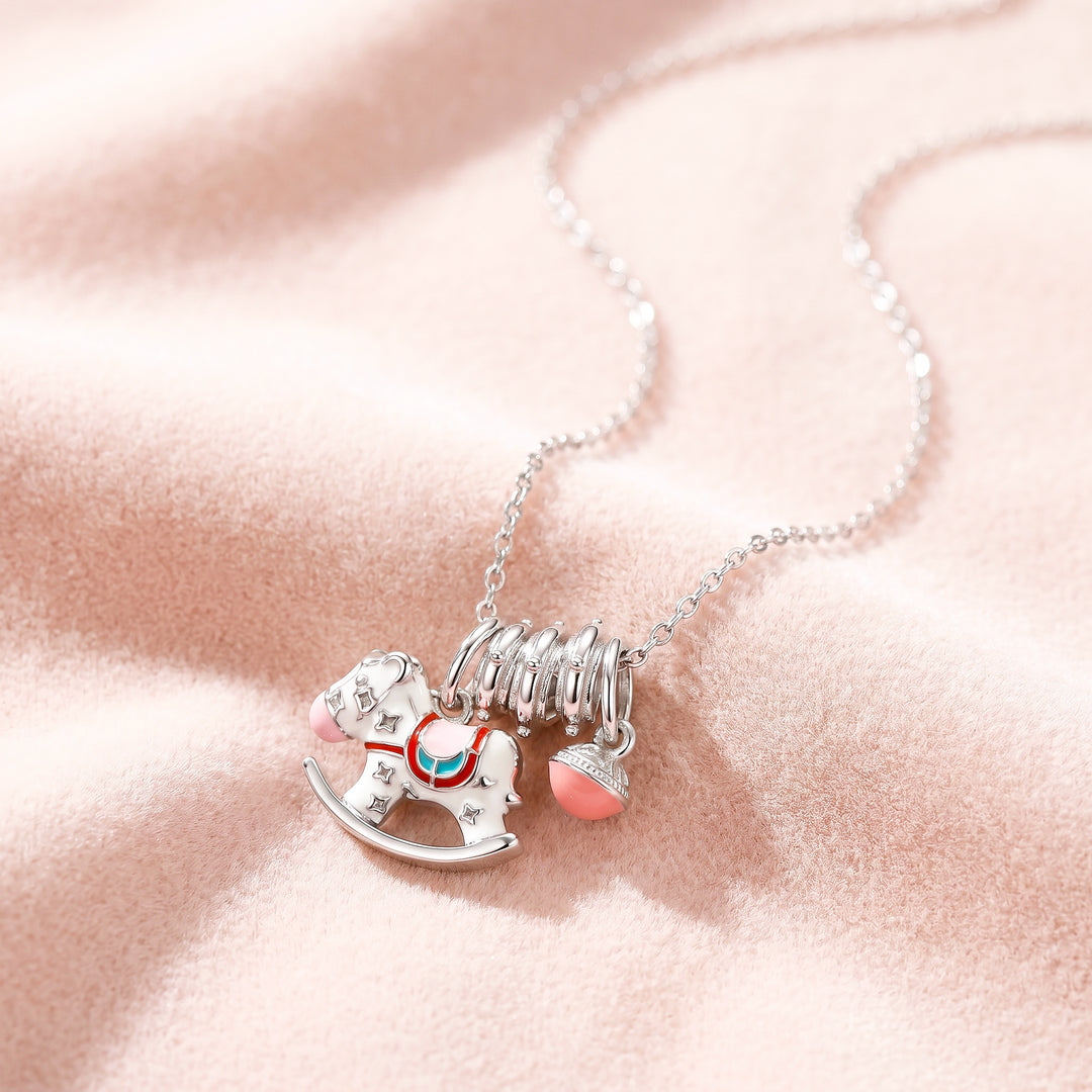 Enamel Rocking Horse Star Bell Charm Pendant Necklace | Luxe4546