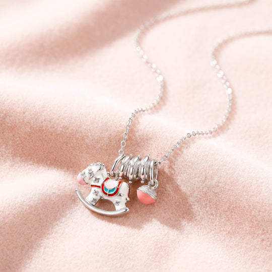 Enamel Rocking Horse Star Bell Charm Pendant Necklace | Luxe4546