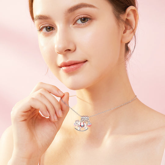 Enamel Rocking Horse Star Bell Charm Pendant Necklace | Luxe4546