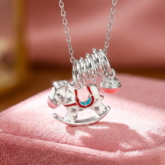 Enamel Rocking Horse Star Bell Charm Pendant Necklace | Luxe4546