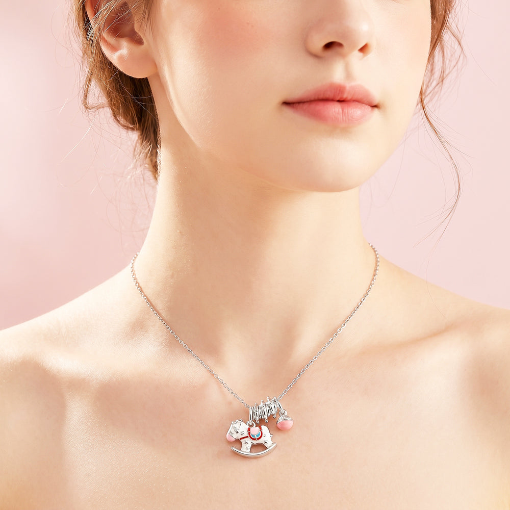 Enamel Rocking Horse Star Bell Charm Pendant Necklace | Luxe4546