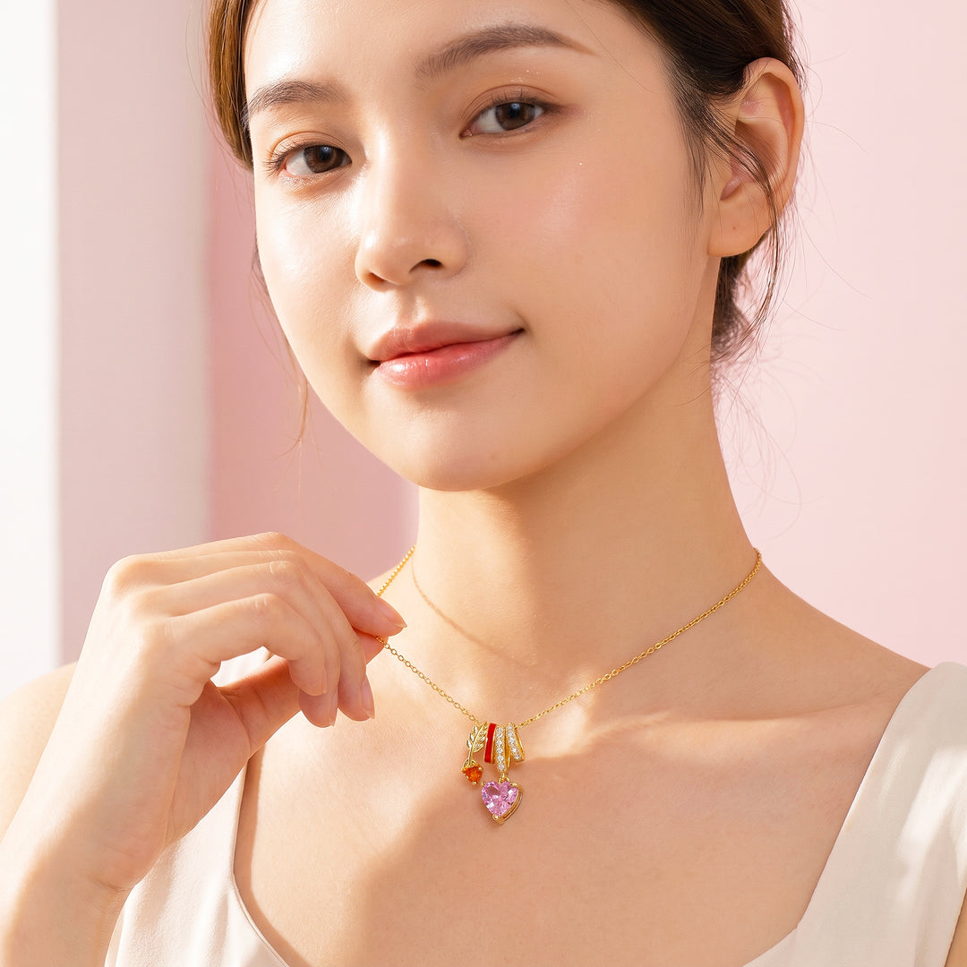 Heart Crystal Leaf Arrow Charm Pendant Necklace | Gold | Luxe4551