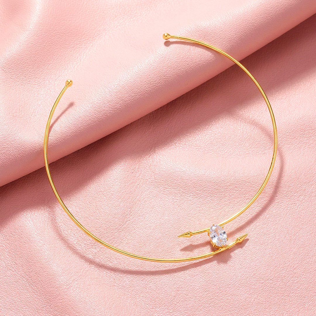 Oval Solitaire Wire Torque Choker Necklace | Luxe4566