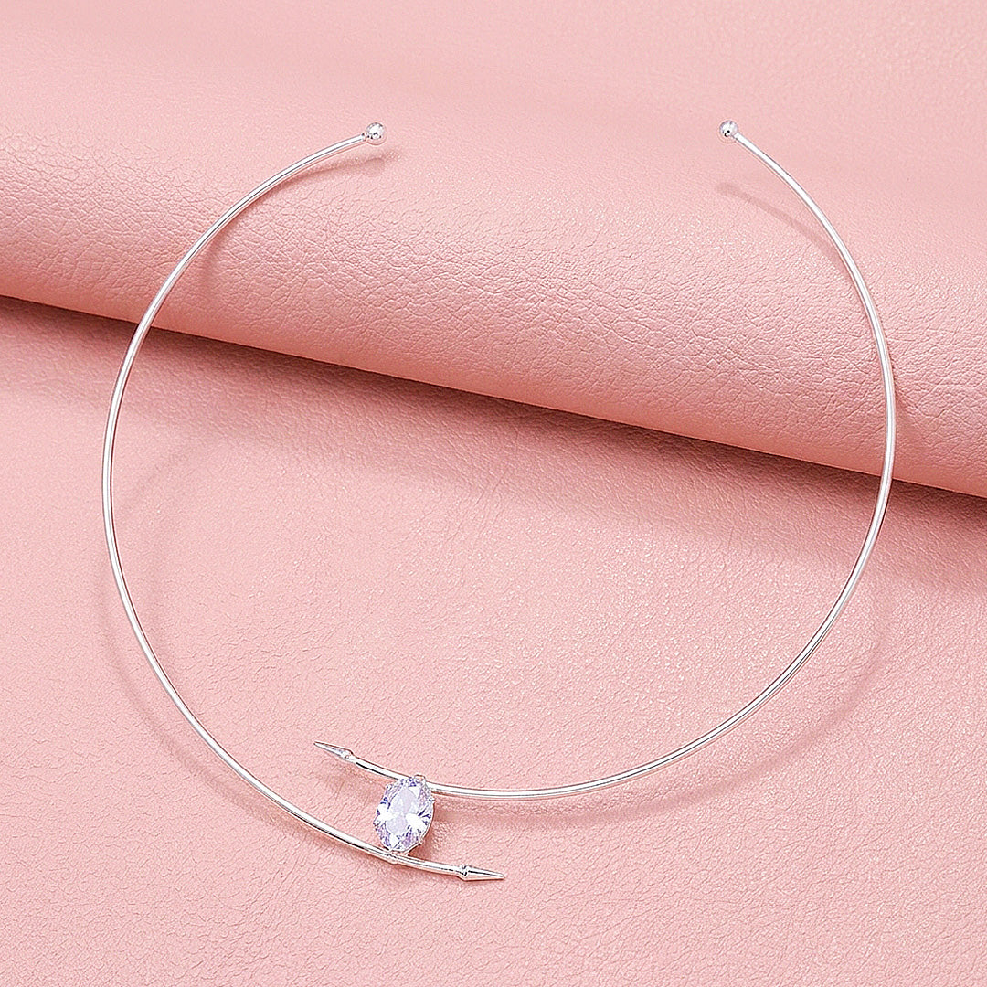 Oval Solitaire Wire Torque Choker Necklace | Luxe4566