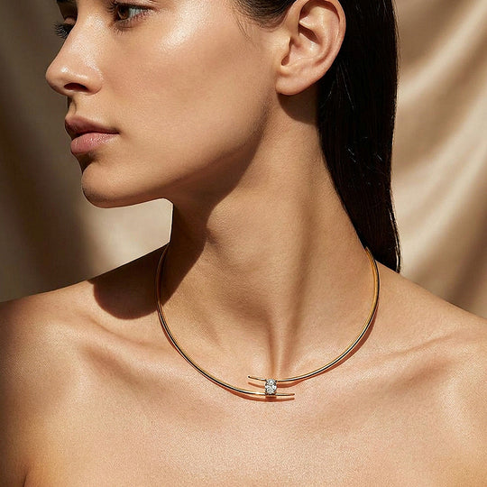 Oval Solitaire Wire Torque Choker Necklace | Luxe4566