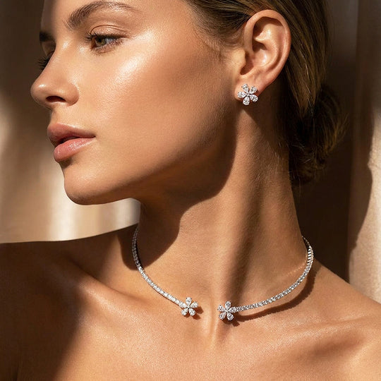 Floral Tennis Necklace &amp; Earrings Set | Luxe4568