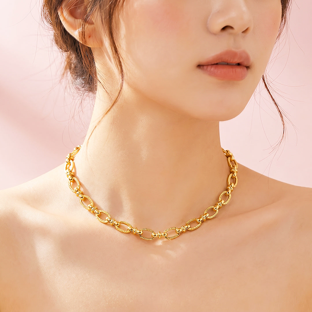 Textured Oval Link Chain Necklace | Luxe4572