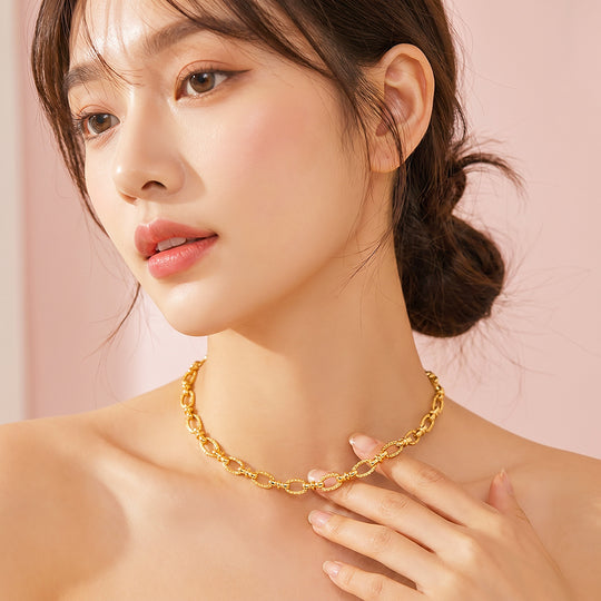 Textured Oval Link Chain Necklace | Luxe4572
