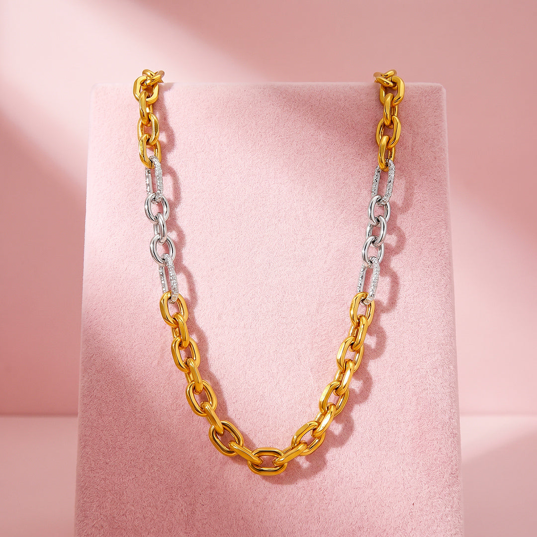Two-Tone Textured Link Chain Necklace | Gold &amp; Silver | Luxe4573