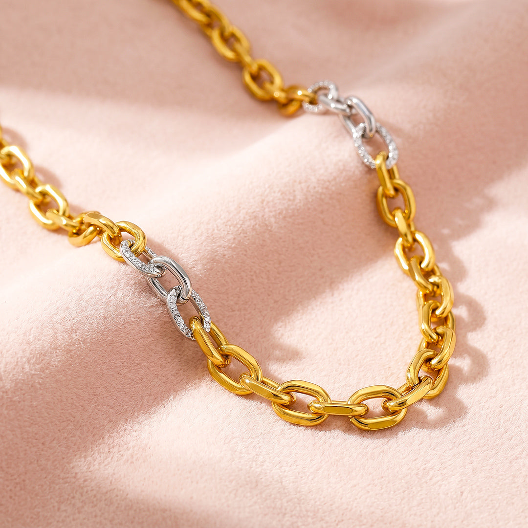 Two-Tone Textured Link Chain Necklace | Gold &amp; Silver | Luxe4573