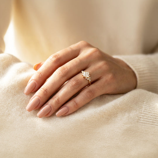 18K Gold Finish Princess Cut Vintage Ring - Luxe5157 - Rings | Singapore Jewellery, Wedding Rings &amp; Gifts | Same Day Delivery | Tiara.com.sg