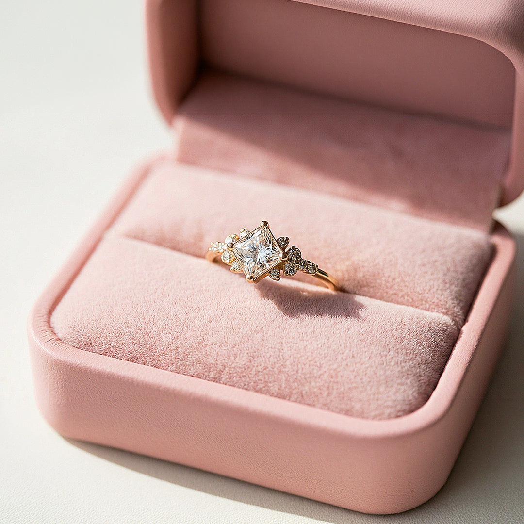 18K Gold Finish Princess Cut Vintage Ring - Luxe5157 - Rings | Singapore Jewellery, Wedding Rings &amp; Gifts | Same Day Delivery | Tiara.com.sg