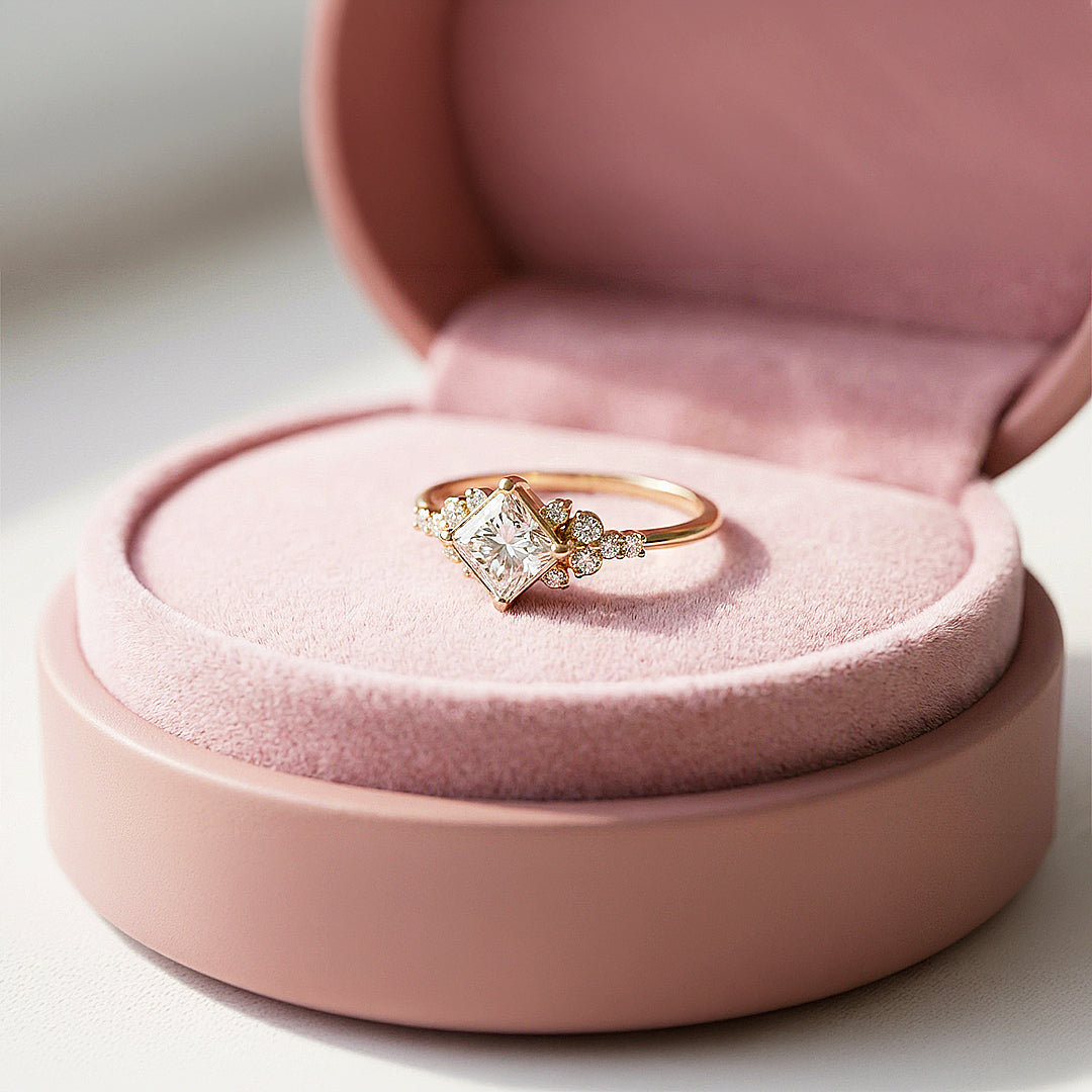 18K Gold Finish Princess Cut Vintage Ring - Luxe5157 - Rings | Singapore Jewellery, Wedding Rings &amp; Gifts | Same Day Delivery | Tiara.com.sg