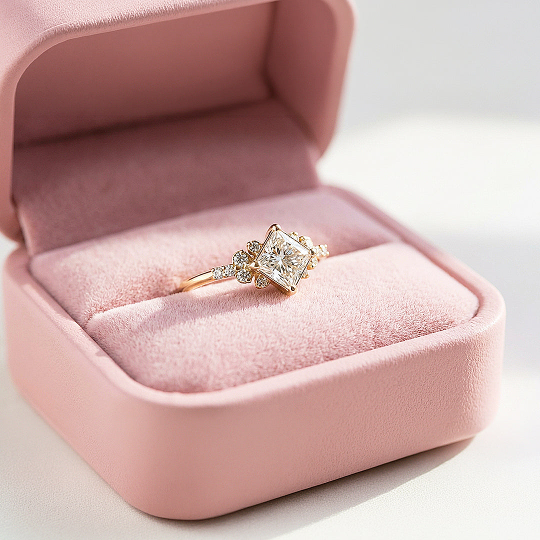 18K Gold Finish Princess Cut Vintage Ring - Luxe5157 - Rings | Singapore Jewellery, Wedding Rings &amp; Gifts | Same Day Delivery | Tiara.com.sg