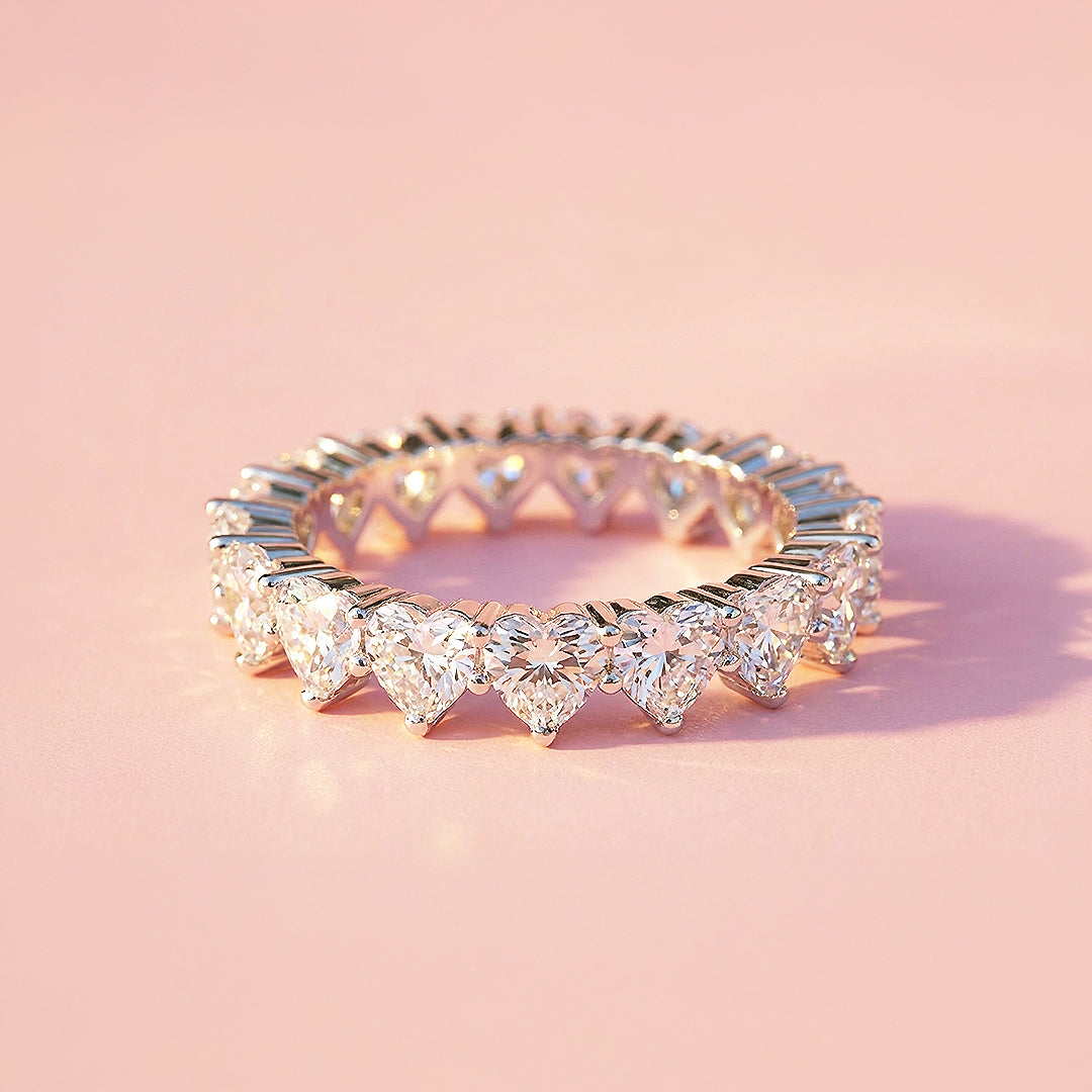 Eternity Band | Heart Cut | Diamond Simulant | White Gold Plating | Luxe5160
