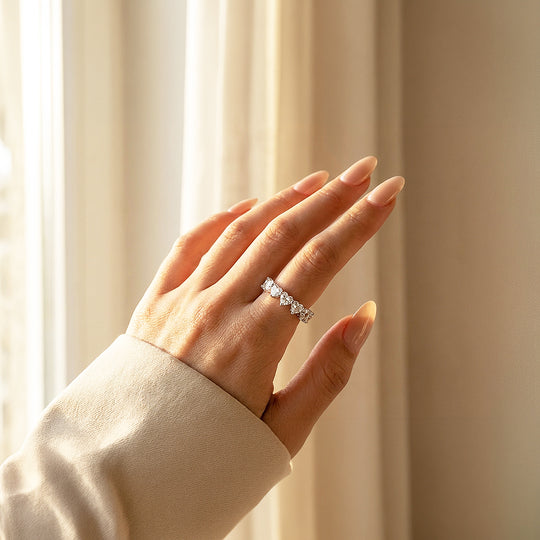 Eternity Band | Heart Cut | Diamond Simulant | White Gold Plating | Luxe5160