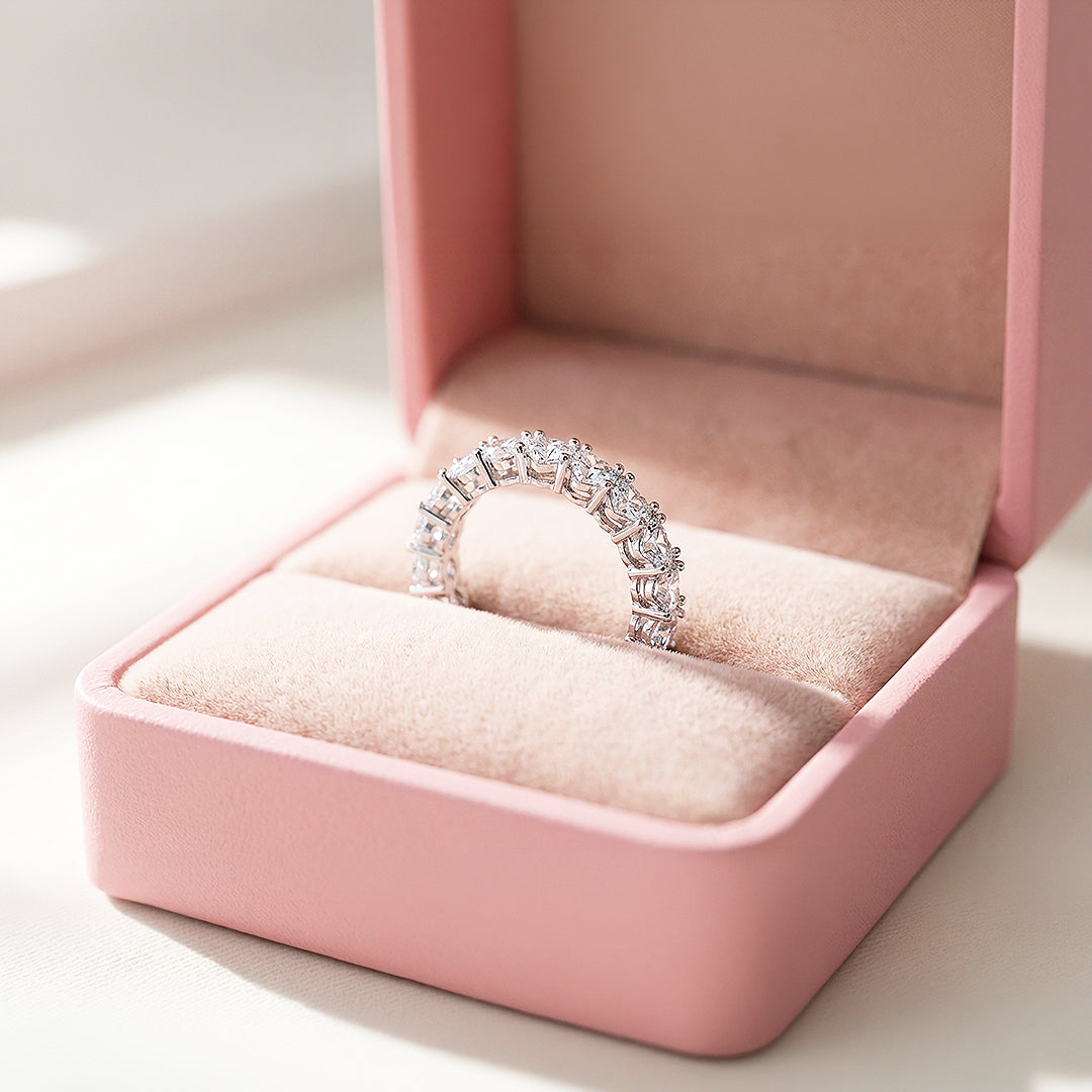 Eternity Band | Heart Cut | Diamond Simulant | White Gold Plating | Luxe5160