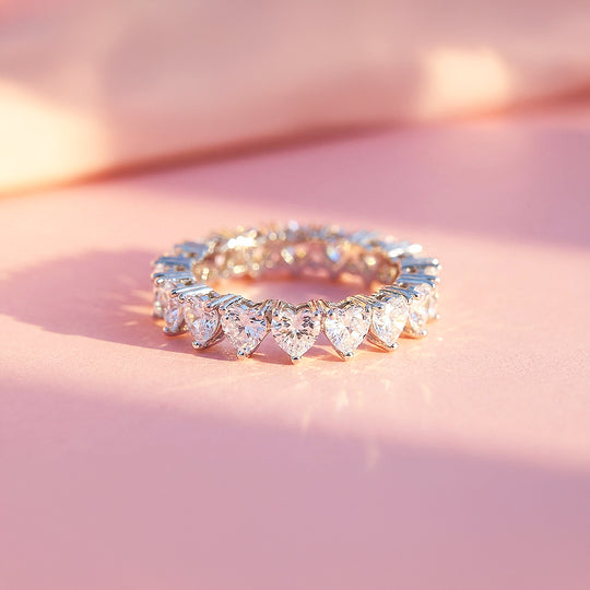 Eternity Band | Heart Cut | Diamond Simulant | White Gold Plating | Luxe5160