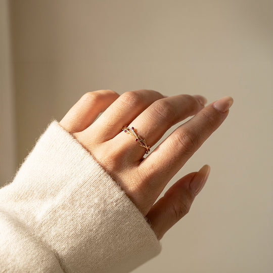 Minimalist Band | Vine & Bud Design | Diamond Simulant | Gold Plating | Luxe5162