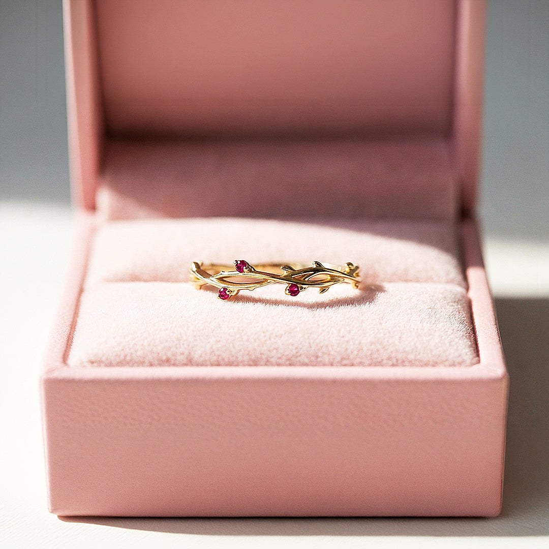 Minimalist Band | Vine & Bud Design | Diamond Simulant | Gold Plating | Luxe5162