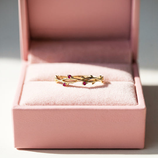 Minimalist Band | Vine & Bud Design | Diamond Simulant | Gold Plating | Luxe5162